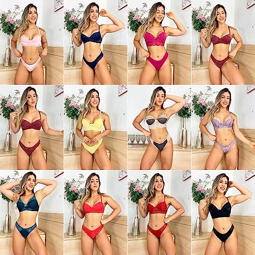 Conjunto Lingerie Sutiã com Bojo Reforçado e Calcinha Renda Fio Duplo Luxo Sexy Cores Sortida (P)