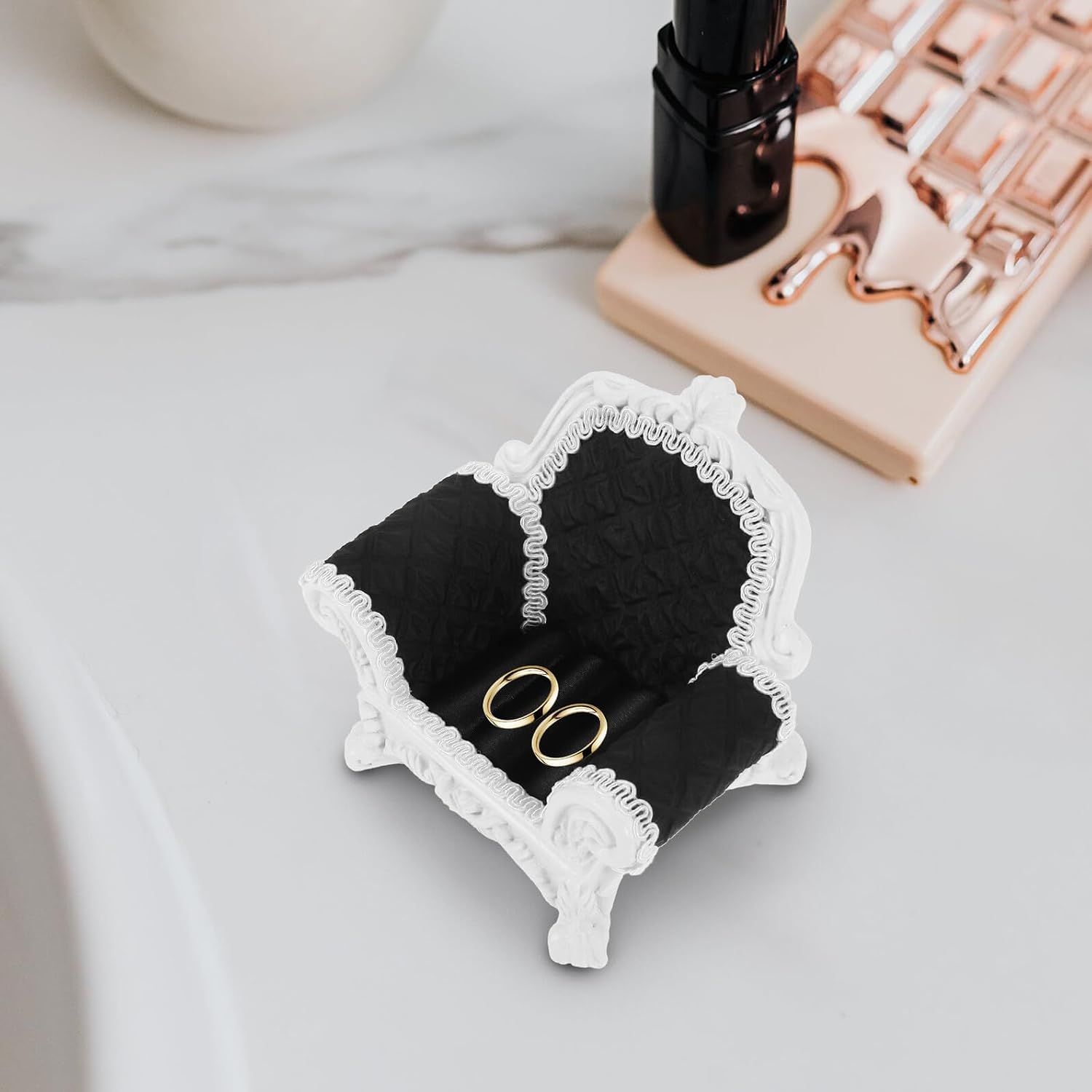Mini Jewelry Organizer Stand Black Pattern Sofa Ring Display Earring Holder Table Jewelry Storage for Small Accessories