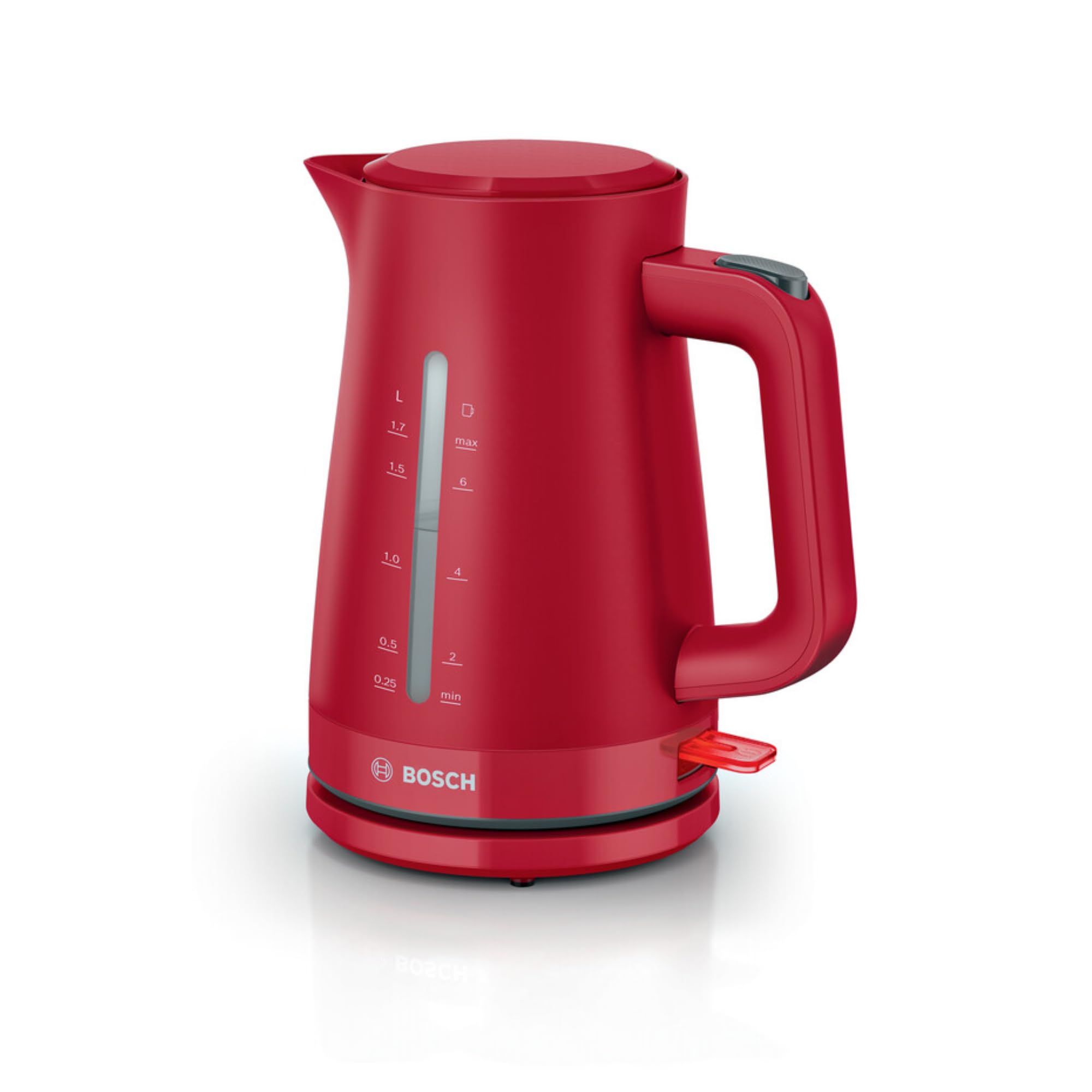 Bosch - hervidor eléctrico, MyMoment, manejo ergonómico, triple sistema de seguridad, filtro antical, capacidad de 1,7 l, rojo intenso, TWK3M124 | Hervidor, calentamiento rápido, filtro extraíble, indicador de nivel de agua, apagado automático, fácil de l