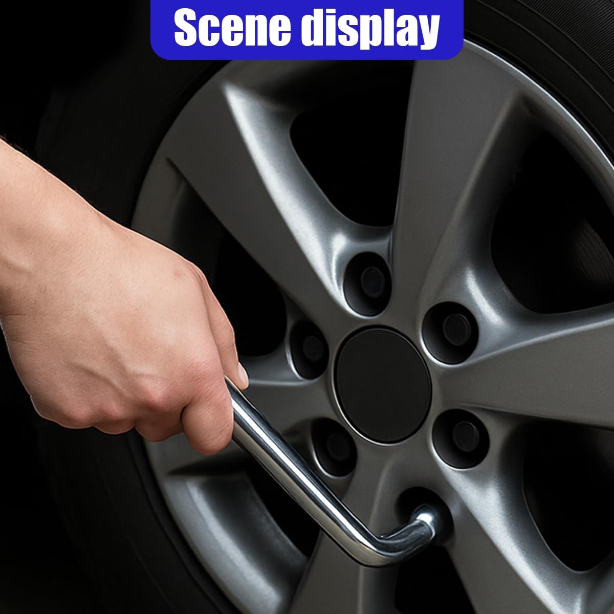 17mm Car Spare Tire Lug Wrench, L Type Automotive Tire Replacement Tool with Hexagon Slotted End, Universal Steel Vehicle Socket Repair Accessories for Jack (17mm)