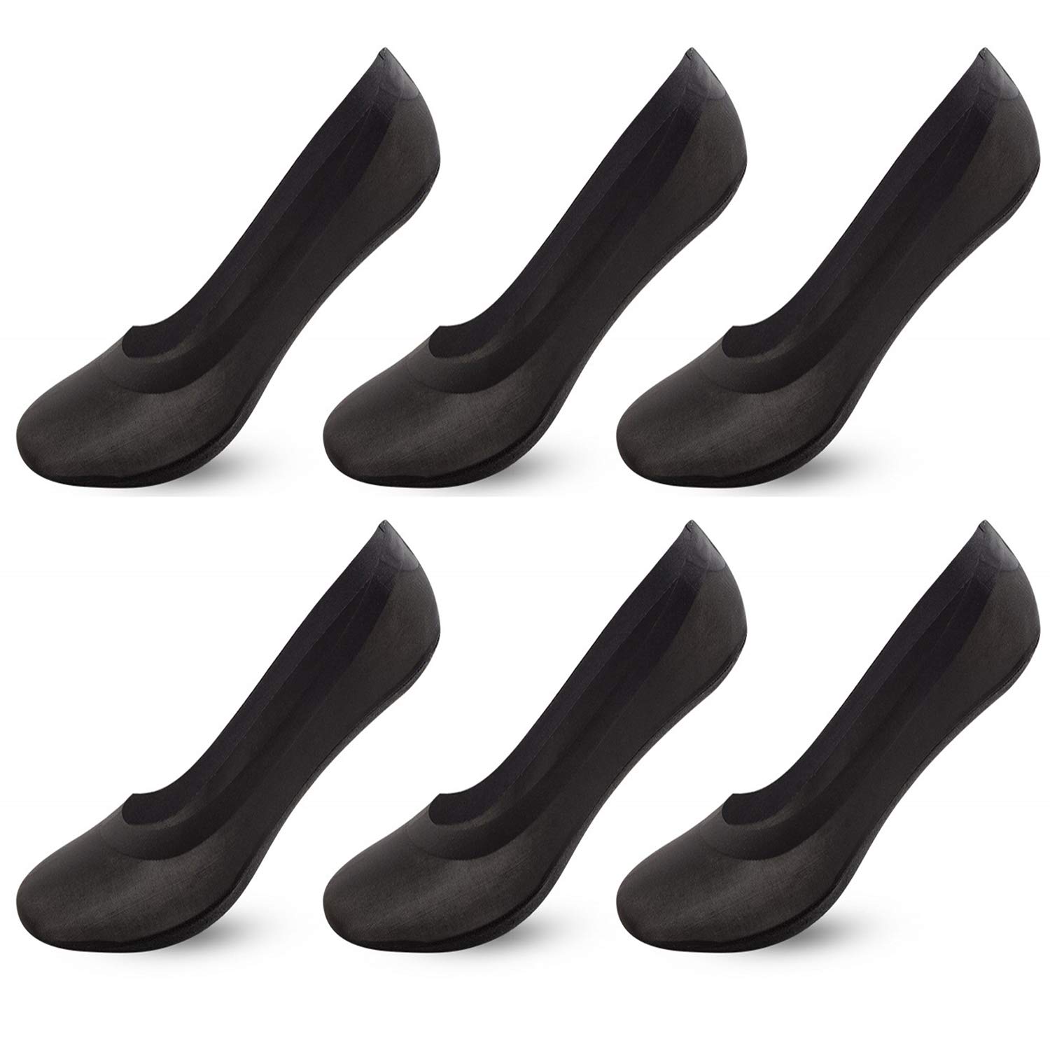 Pleasande Women's Bonding 6 Black No Show Thin Socks Cotton Nylon Low Cut Liner Socks Non Slip Hidden Invisible Socks For Flats Boat Sneaker 4-6 Pack
