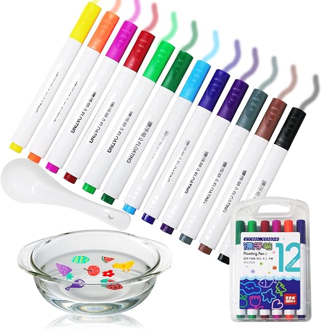 VicBou 12 Color Magical Water Painting Pen, Magic Doodle Drawing Pens Colouring Pens with Spoon for Kids, Magic Painting Pens Floating Educational Toys and Gifts for Boys Girls