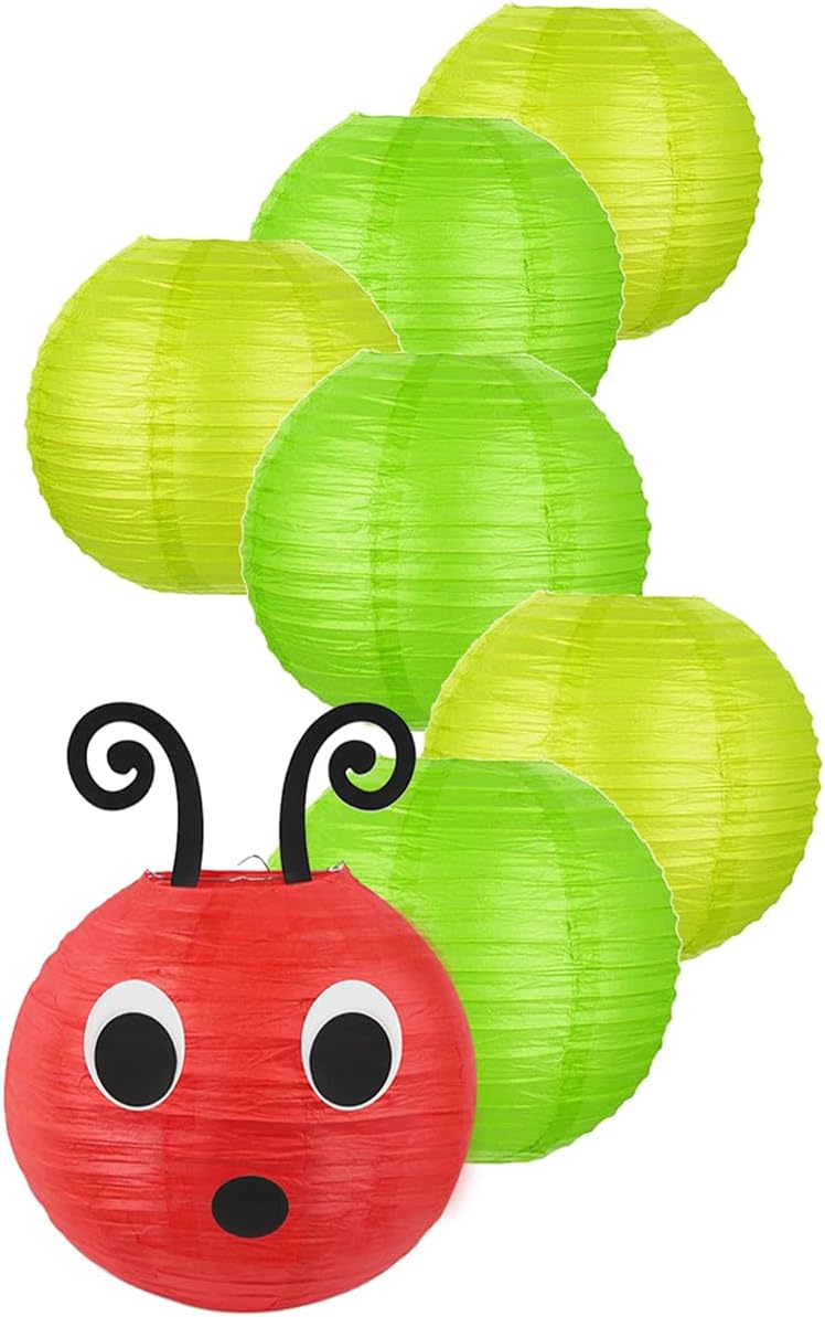 LYART 14 Pcs Hungry Caterpillar Paper Lanterns Decoration for School Classroom Birthday Party and Caterpillar Theme Party Ceiling Hanging Decor, with Eyes Mouth Feelers Glue Point (14Pcs Green)