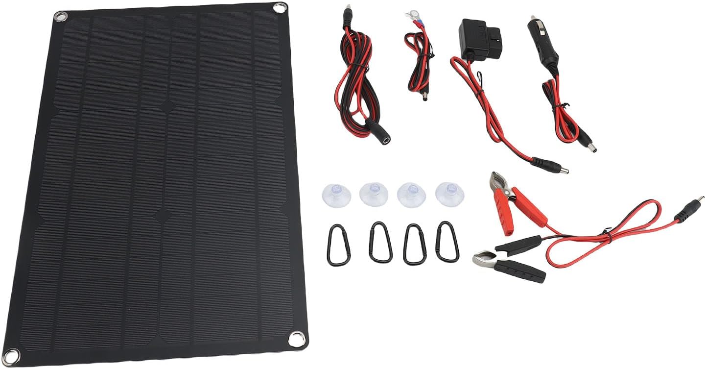 20W Solar Panel Charger Kit with DC Adapter Interface, Longevity, PVC Base for Cars, RVs, Motorcycles and Boats