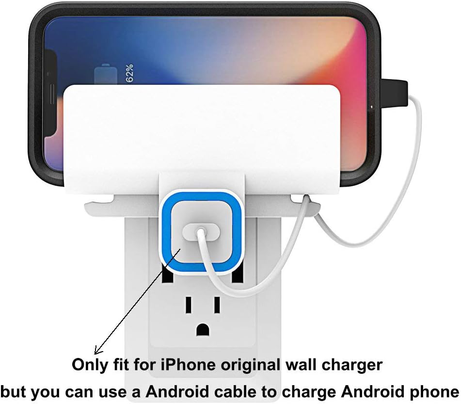 Wall Mount Charging Phone Holder for iPhone Charger, Wall Outlet Charging Shelf Bracket