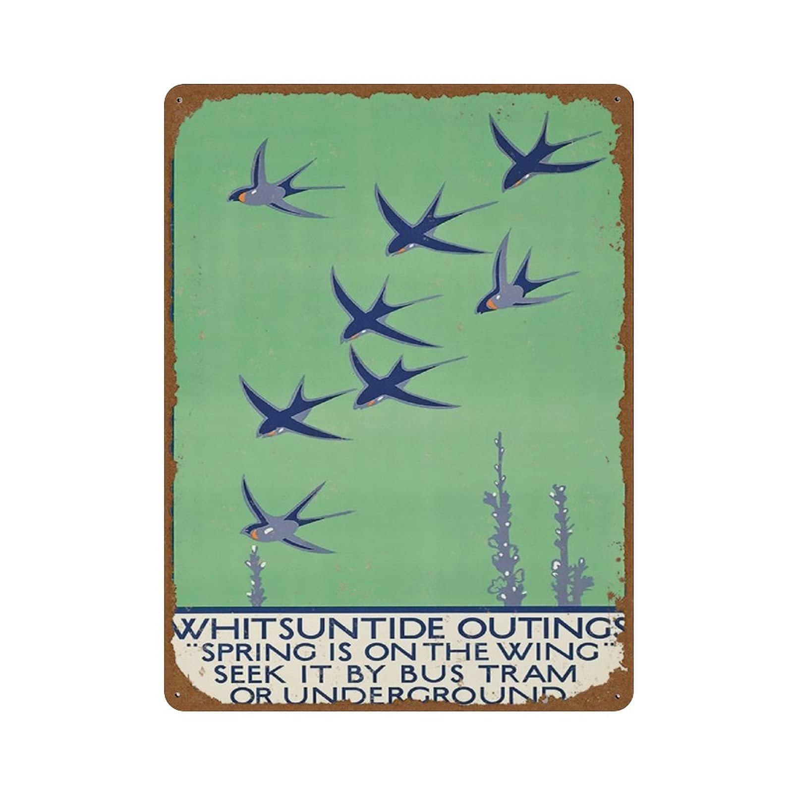 London Underground 'Whitsuntide Outings' 1921 Vintage Travel Poster Novelty 12x16 Tin Sign Metal Poster Wall Funny Man Cave Wall Door Warning Sign Aluminum Metal Tin Sign Vintage Style Wall Decor