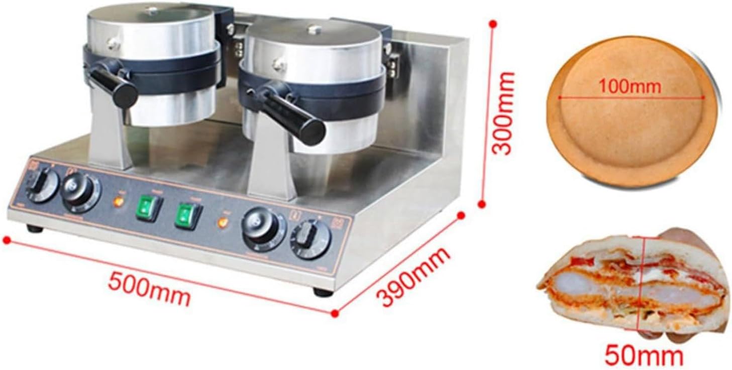 Waffle Maker Commercial Burger Waffle Maker,Non Stick Electric Burger Machine,Double-Sided Heating Ice Cream Waffle Baker Machine - for Restaurant/Bakery,B