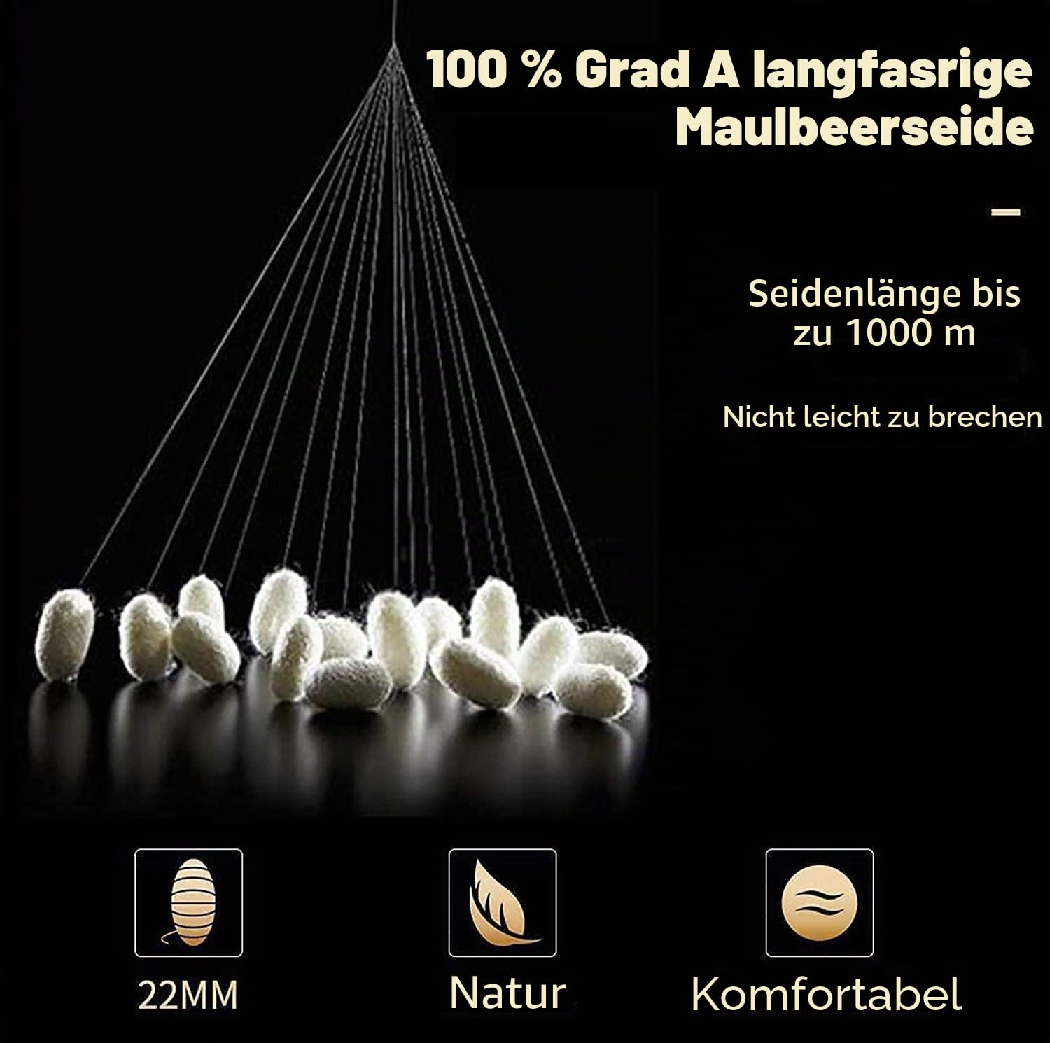 Kissenbezug aus Naturseide, hypoallergen, 22 Momme, 100% Seide, 600 Fäden, mit verdecktem Reißverschluss (White, 80x80cm)