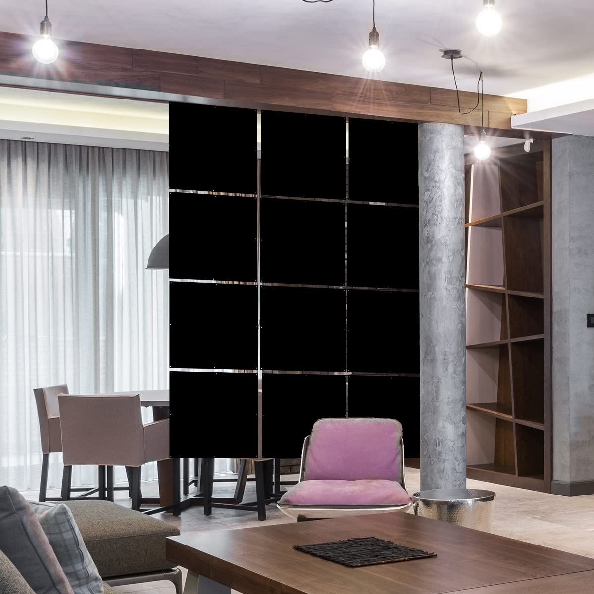LRZCGB Black Hanging Room Divider,12pcs Solid Board PVC Screen Panel for Decorating Living, Dining, Study and Sitting-Room, Hotel, Bar (Black Board)