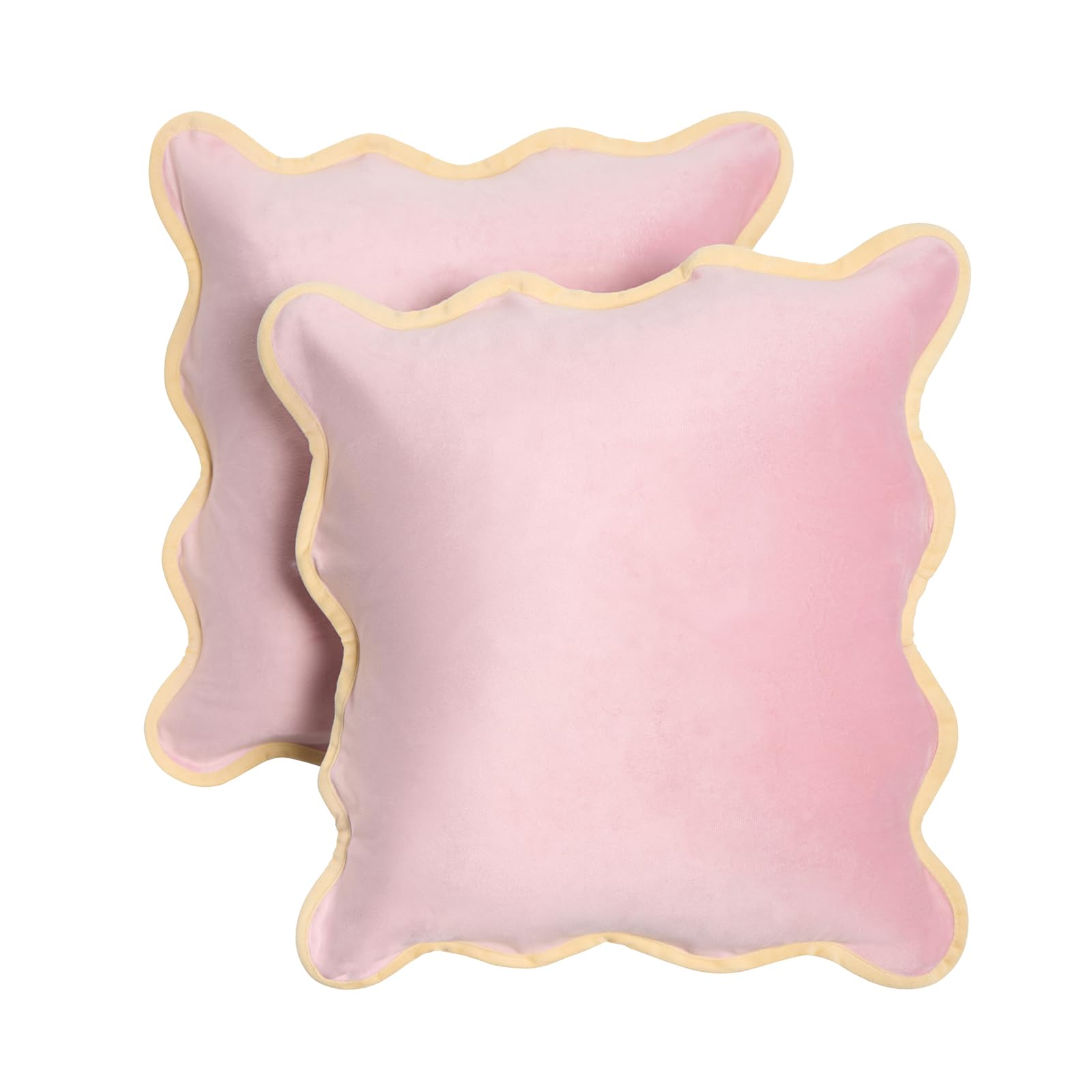 Ohs Women's Pink/Yellow Matte Velvet Cushion Covers Set Of 2 Scallop Edge, Gifts For Super Soft Decorative Throw Pillow Cover With Invisible Zipper Cushion Covers 45 X 45 For Bedroom Living Room,