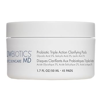 Glowbiotics Probiotic Triple Action Clarifying Pads Helps Prevent Breakouts, Enhances Skin Radiance & Minimizes Shine | With 5% Glycolic, 2% Lactic, 2% Salicylic Acid, 60 Pads