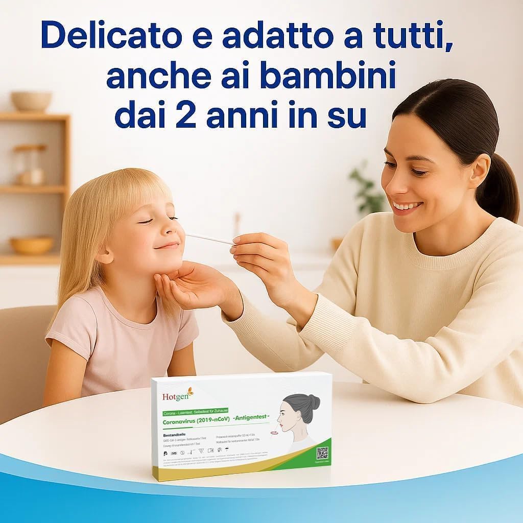 Hotgen 5 x Tamponi Covid 19 Rapido 2024 Nasale, Kit Rapido Tampone Test Antigenico Rapido, Validato per Varianti 2024, Singolarmente Imbustati 5 Test