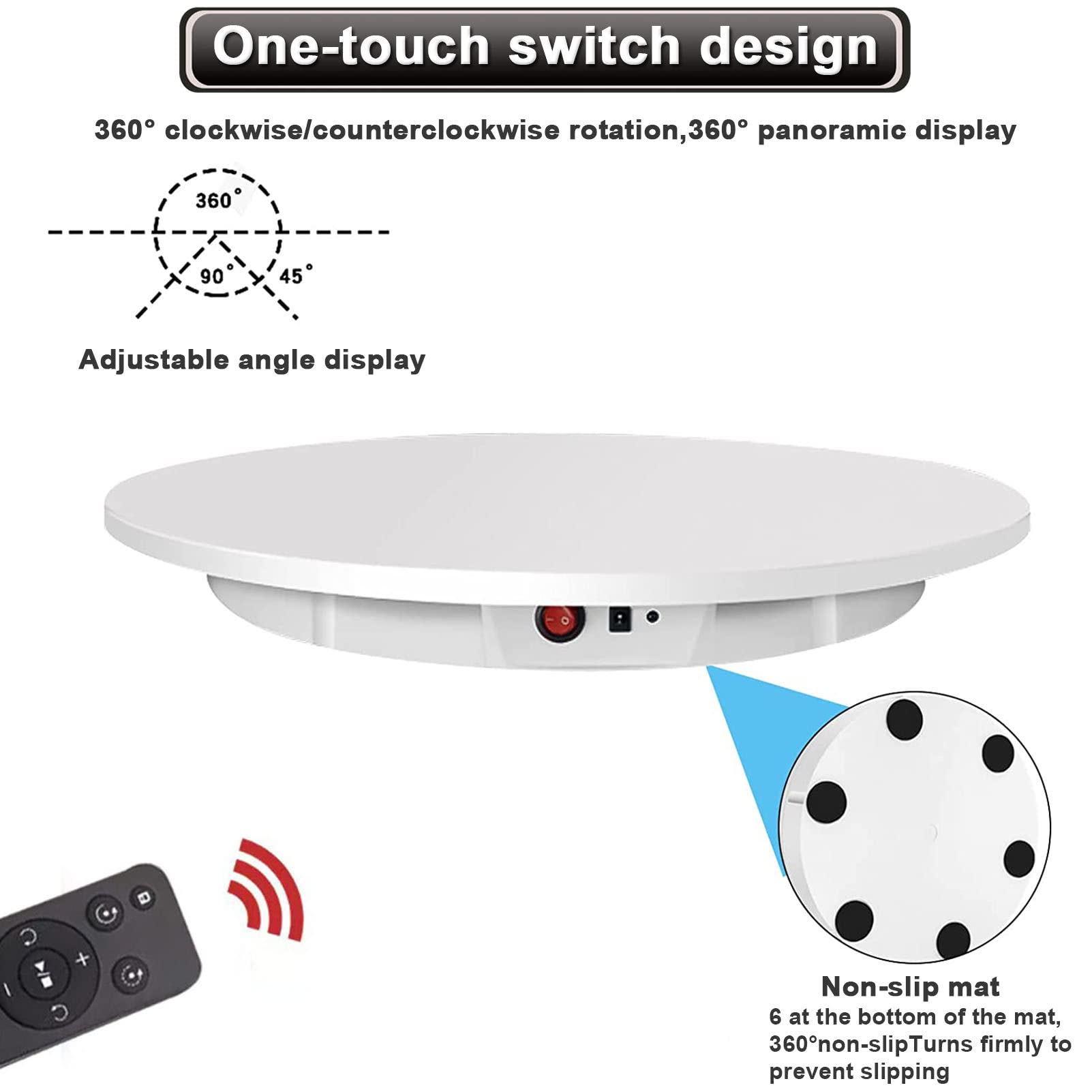 Tocadiscos eléctrico giratorio de 360 grados para fotografía, expositor automático de joyas, expositor de tartas de boda, color blanco, 42 cm (blanco 60 cm)