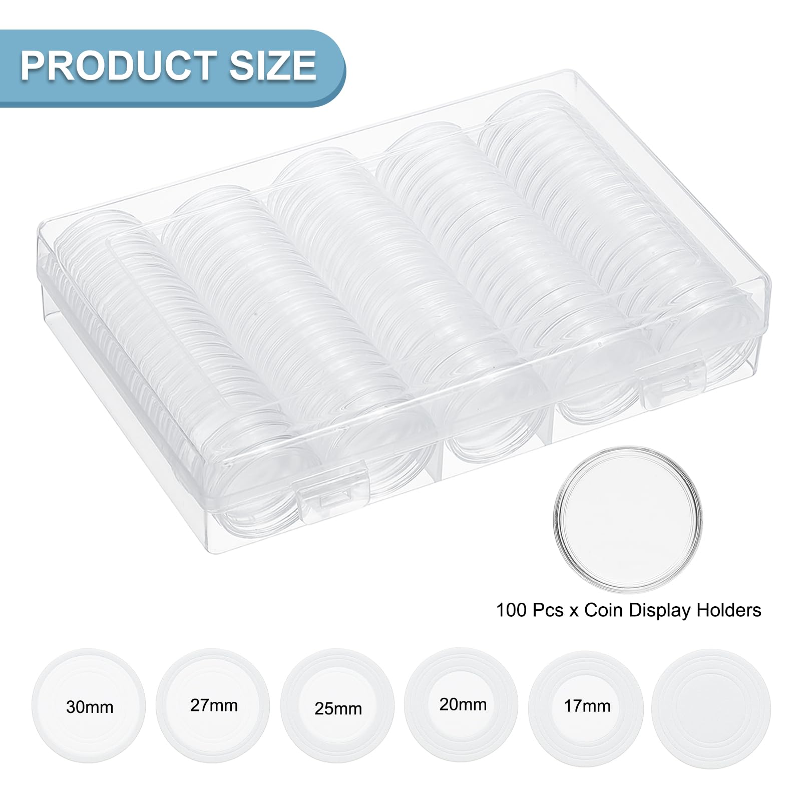 PATIKIL Coin Snap Holder 100 Pack Coin Case Storage Round with Organizer Box Fit 17/20/25/27/30mm Coins for Collectors Collection Supplies White Foam Gasket - Image 2