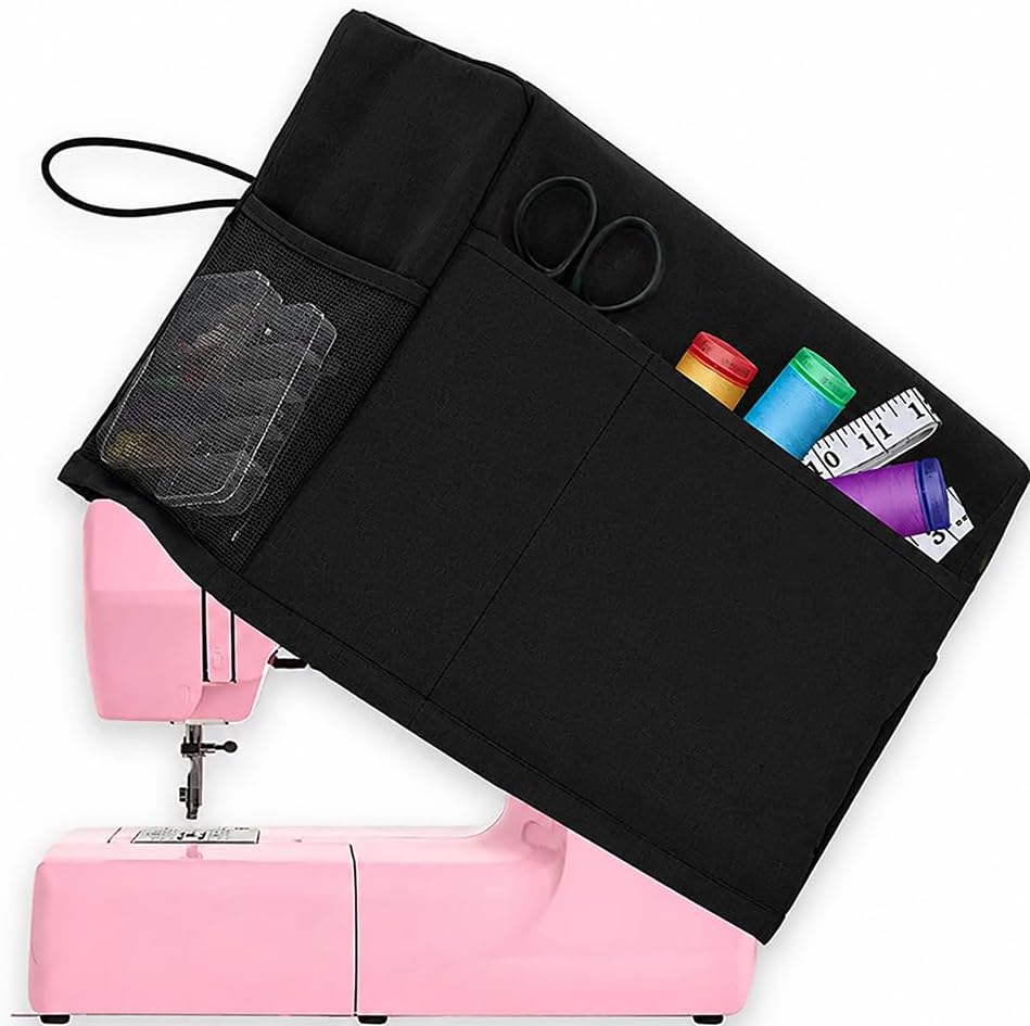 Custom Sewing Machine Cover for Elna eXperience 560 2015-Present, Personalized Dust Cover with Storage Pockets, Protective Sewing Machine Dust Protector,B Black