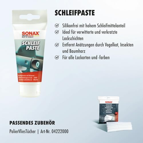 SONAX brusilna pasta (75 ml) brez silikona z visoko vsebnostjo abraziva za brušenje preperelih in popraskanih barvnih slojev | Art št. 03201000