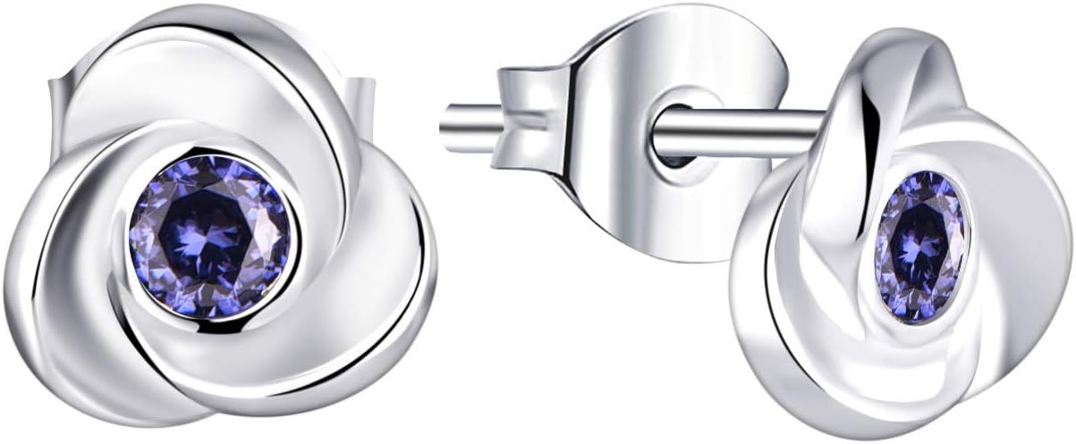 JO WISDOM Women Flower Earrings,925 Sterling Silver Stud Earrings with 5A Round Shape CZ Birthstone Jewelry for Women