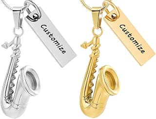 zeqingjw Saxophone Shape Cremation Jewelry for Ashes - Urn Necklace for Human Ashes Musical Instruments Memorial Pendant Keepsake for Men Women (Customize)