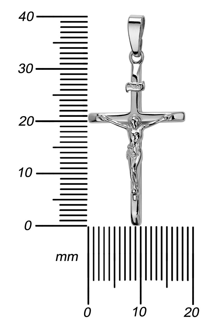 Kreuz-Anhänger 585 Weißgold Jesus Christus mit INRI-Gravur für Damen, Herren und Kinder als Kettenanhänger mit Schmuck-Etui