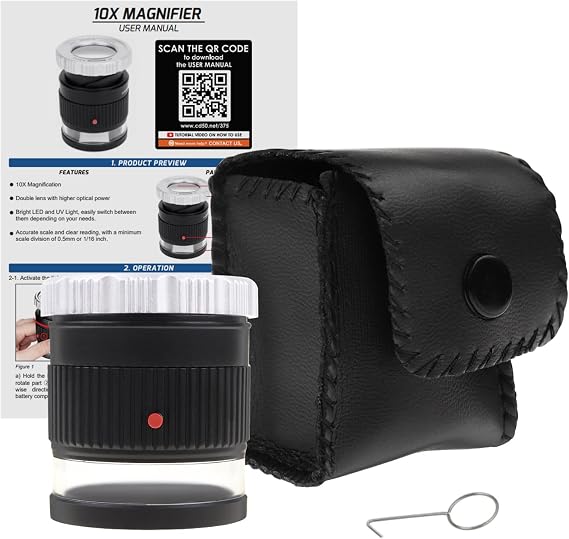 10x Loupe Magnifier 6 Light LED and UV Scale Magnification Optical Loupe Magnifing Glass Jeweller, Watch Repairman Tool, Coins and Stamp Collection