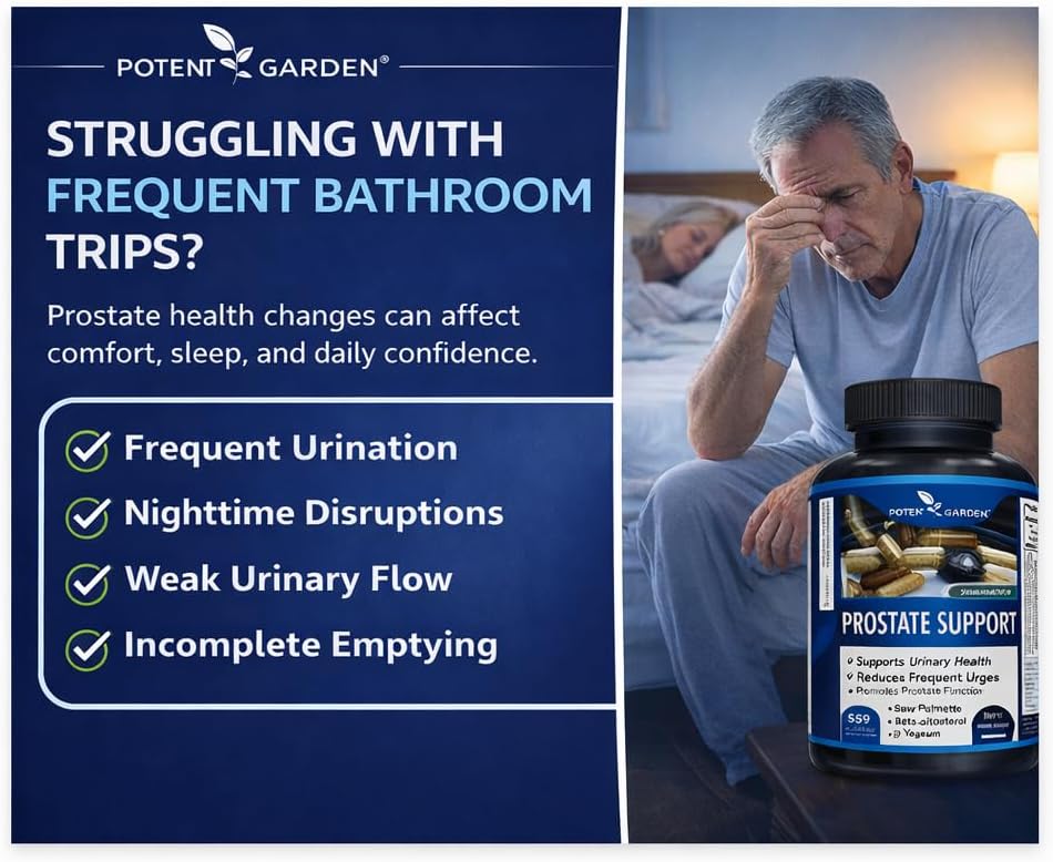 Potent Garden Prostate Support 33 Herbs Including Beta Sitosterol, Pygeum and Saw Palmetto for Men Prostate Health Supplements for Men, 90 Caps