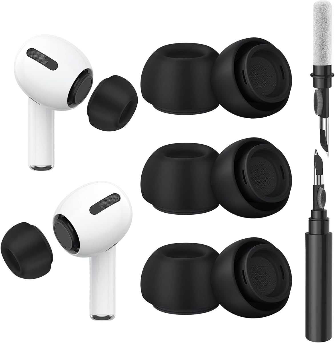 3 Pairs Replacement Ear Tips for Airpods Pro 2nd and Airpods Pro Generation with Cleaner Kit, Portable Storage Box, Noise Reduction Hole & Built-in Dust Guard Screen, Silicone Ear Tips for Airpods Pro