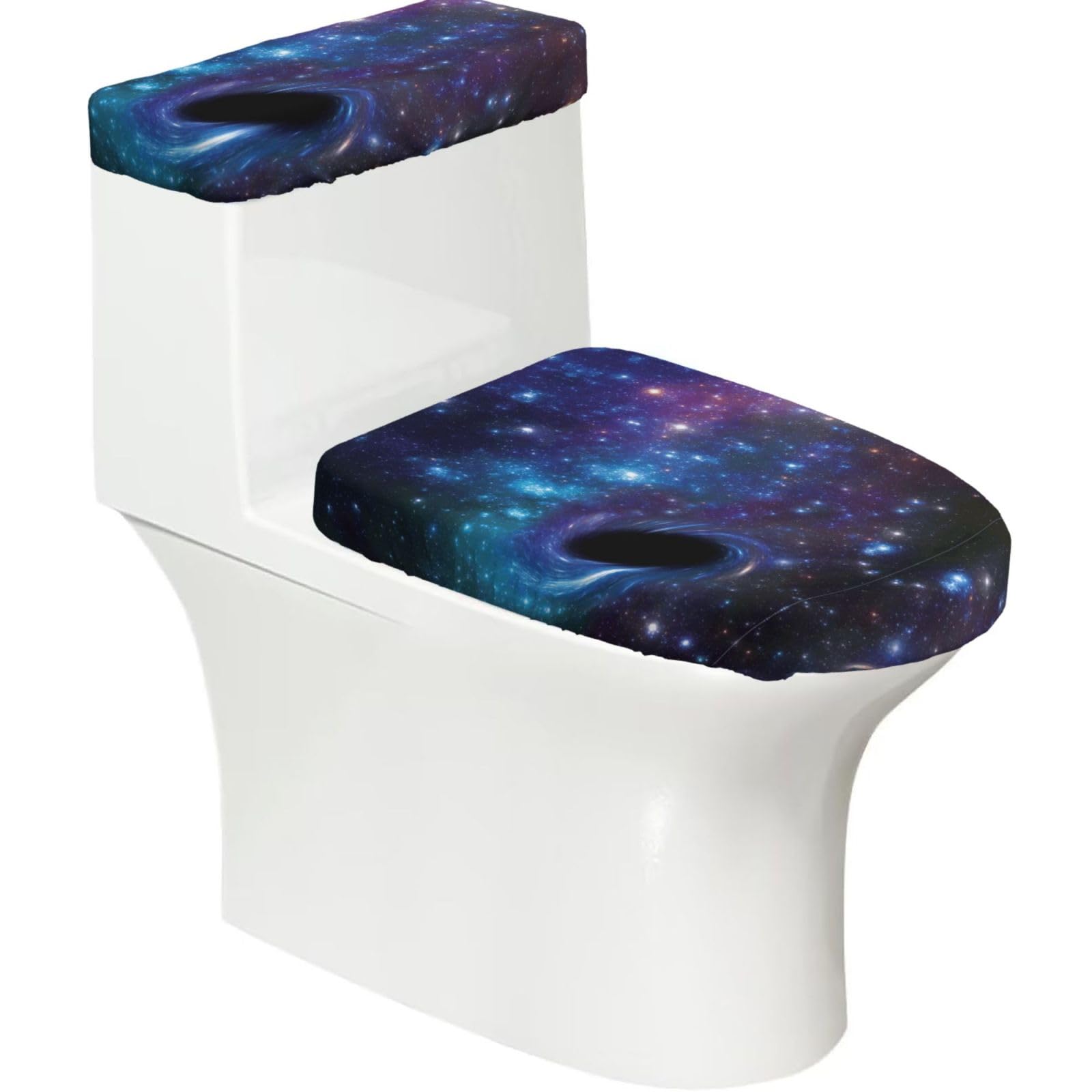 Galaxy Printed Toilet Tank and Lid Cover Set of 2 for Most Bathrooms, Fits Elongated Round Toilets