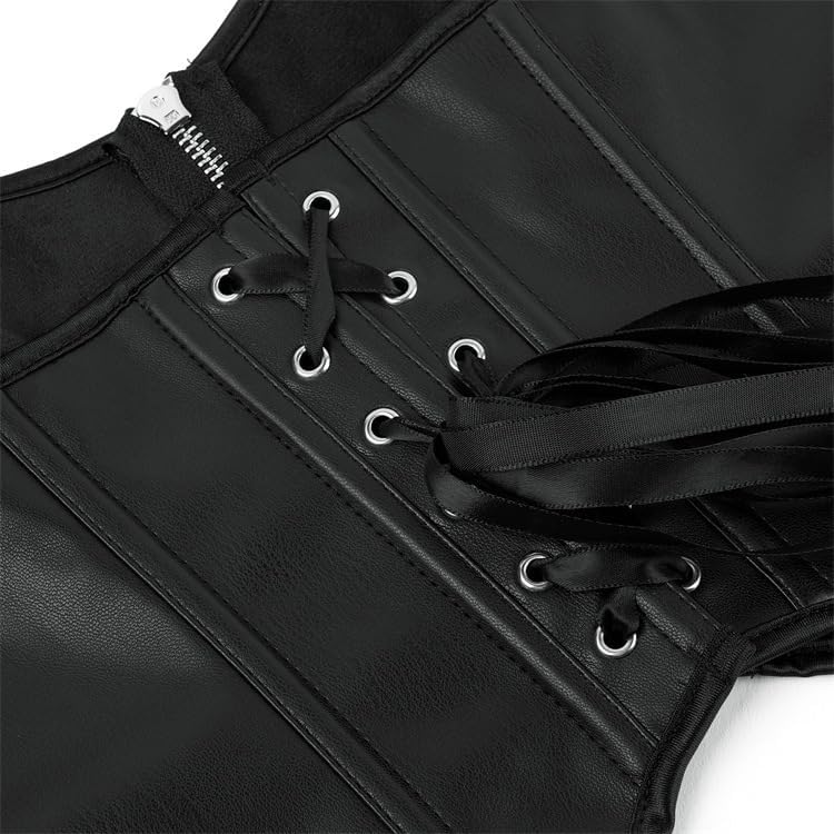bslingerie Women's Y2K Halter Neck Slimming Push Up Faux Leather Corset Crop Top - Image 5
