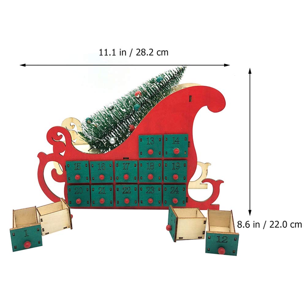 Calendario de Adviento de Madera para Rellenar con pequeño árbol Artificial, Calendario de Navidad Reutilizable, con cajones para decoración de Mesa de Madera, decoración de Navidad