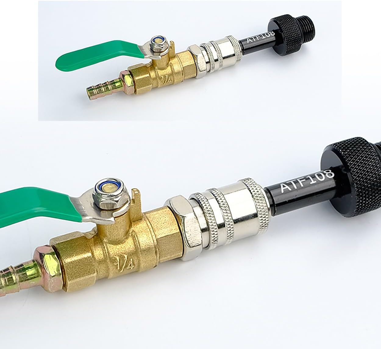 KOOBOOK 1Pcs Quick Connector ATF Adapter Metal Dispenser with Shut Off Valve for Effortless Transmission Fluid Oil Filling 8mm Plug Compatible Tool for Auto Repair Shops