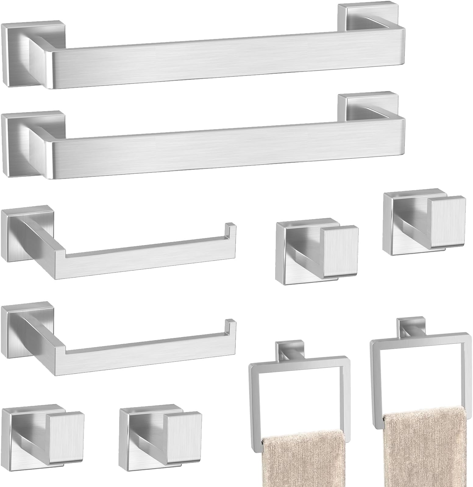 10-Pieces Brushed Nickel Bathroom Accessories Set, 16 Inch Towel Bar Set