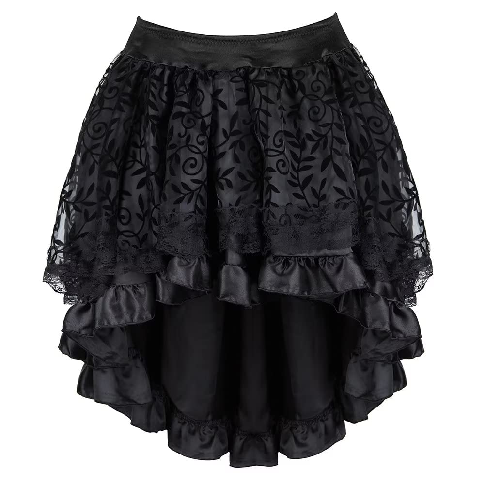 jutrisujo Korsett Kleid Damen Halloween Rock Set Steampunk Corsage mit Strapsen Spitze Corset Dress Bustier Damen Corsagenkleid Kostüm Pirat