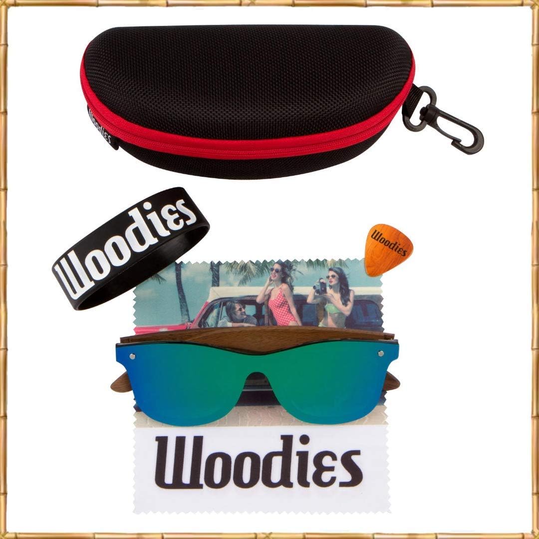 Woodies Oversize Flat Lens Mirrored Walnut Wood Polarized Sunglasses for Men and Women | 100% UVA/UVB Protection