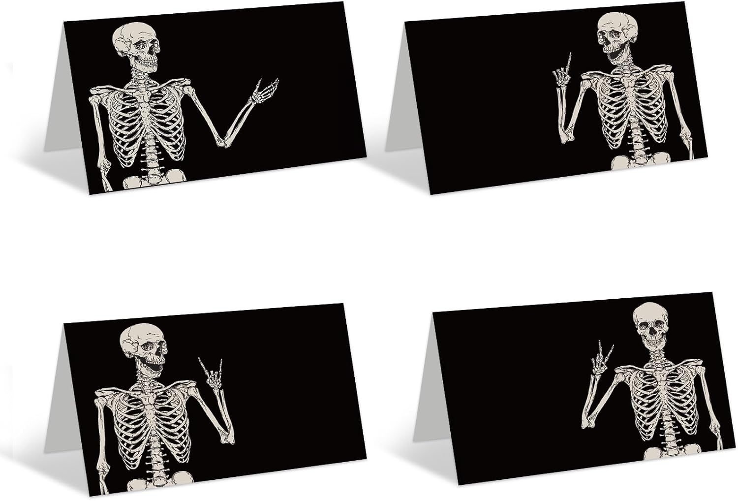 Whaline 60Pcs Halloween Place Cards 4.7 x 3.1 Inch Black Smiling Skeleton Tent Name Cards Blank Seat Assignment Label Cards for Party Table Setting Supplies