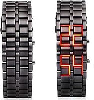 Vista 7 de Gosasa Reloj de acero inoxidable estilo lava para hombre, reloj digital LED rojo, azul, negro, reloj de pulsera