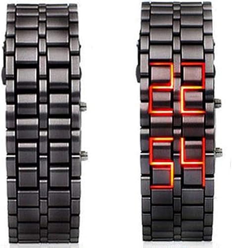 Miniatura 7 de Gosasa Reloj de acero inoxidable estilo lava para hombre, reloj digital LED rojo, azul, negro, reloj de pulsera