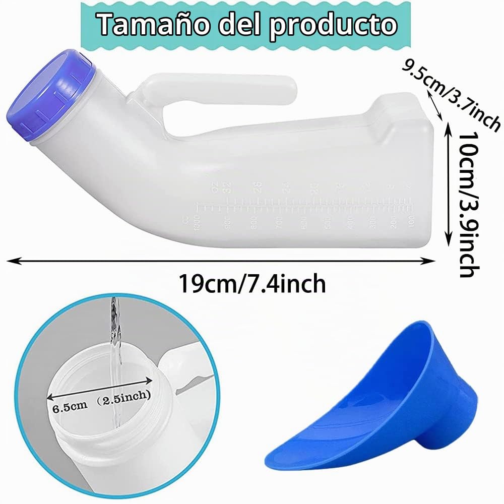 Orinales para Adultos, 2 Piezas Urinario Portatil Hombre, 1000ML Botella para Orinar Hombre, Botella Orina Hombre, Urinario Portatil Mujer, Botellas para Orinar Hombre, para Viajes, Coche