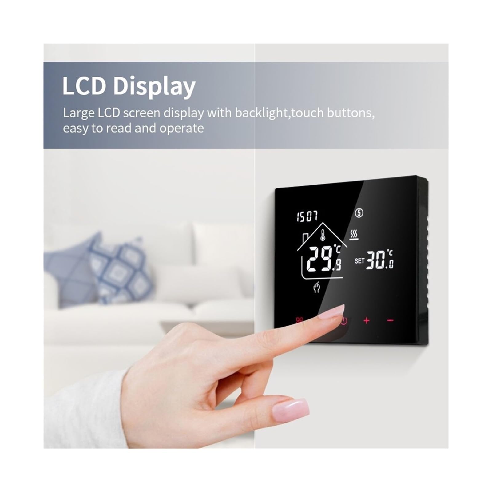 Termostato Intelligente, Termostato Touchscreen LCD, di Riscaldamento a Pavimento Elettrico programmabile, regolatore di Temperatura for la casa(Water Floor 3A)