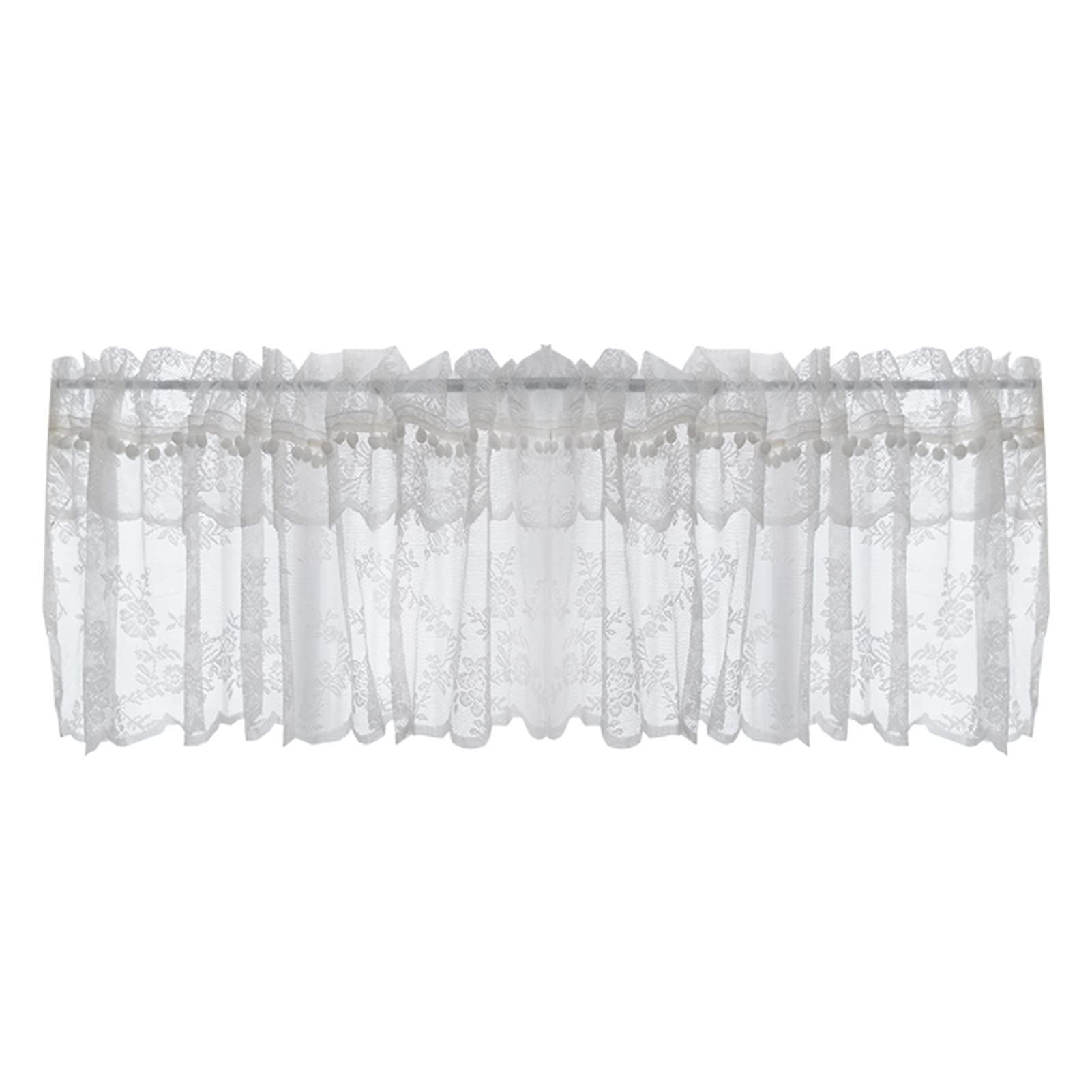 KXCVBNKLJ Voile curtains, Sheer Voile Lace Valance with Pom Pom, Multiple Sizes, Rod Pocket(WxH 200x70cm/79x27.5in)