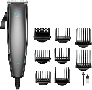 Cecotec Cortapelos Bamba PrecisionCare Power Blade Titanium, Cuchillas de Acero Inoxidable con Recubrimiento de Titanio, Palanca de ajuste regulable, Con cable, Color Gris, 9 Peines
