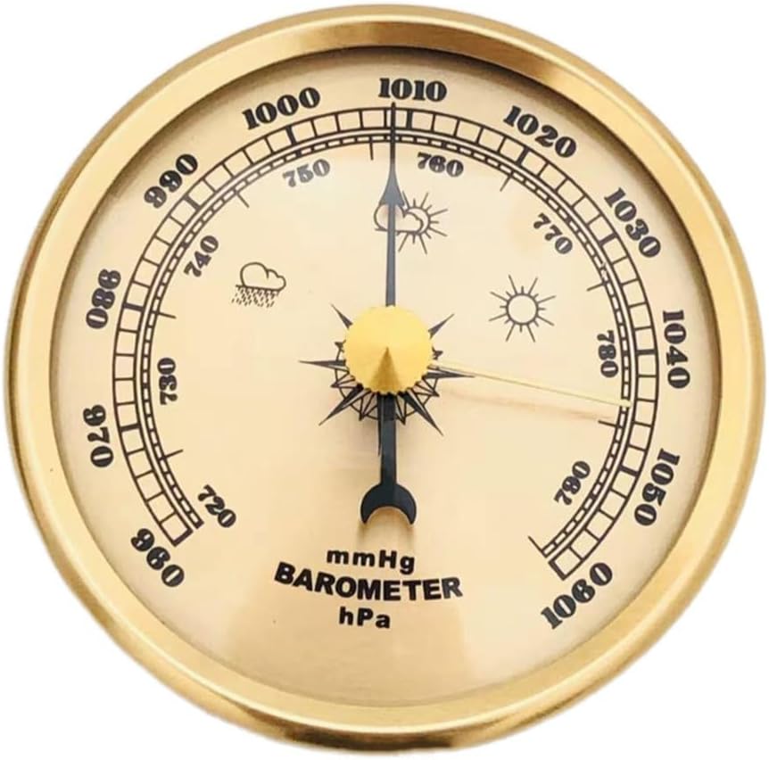 70mm Gold Pointer Barometer, Adjustable Mechanical Air Pressure Gauge for Home Weather Monitoring, Aluminum Alloy Housing, No Battery Required
