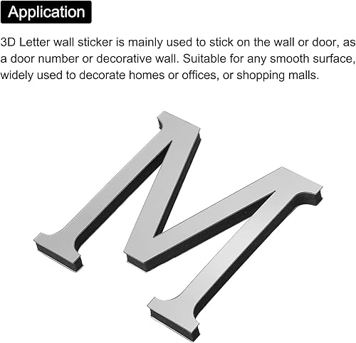 Miniatura 4 de PATIKIL Adhesivos de pared de acrílico 3D con espejo del alfabeto con letra M, autoadhesivas, para decoración del hogar, letrero artístico, para