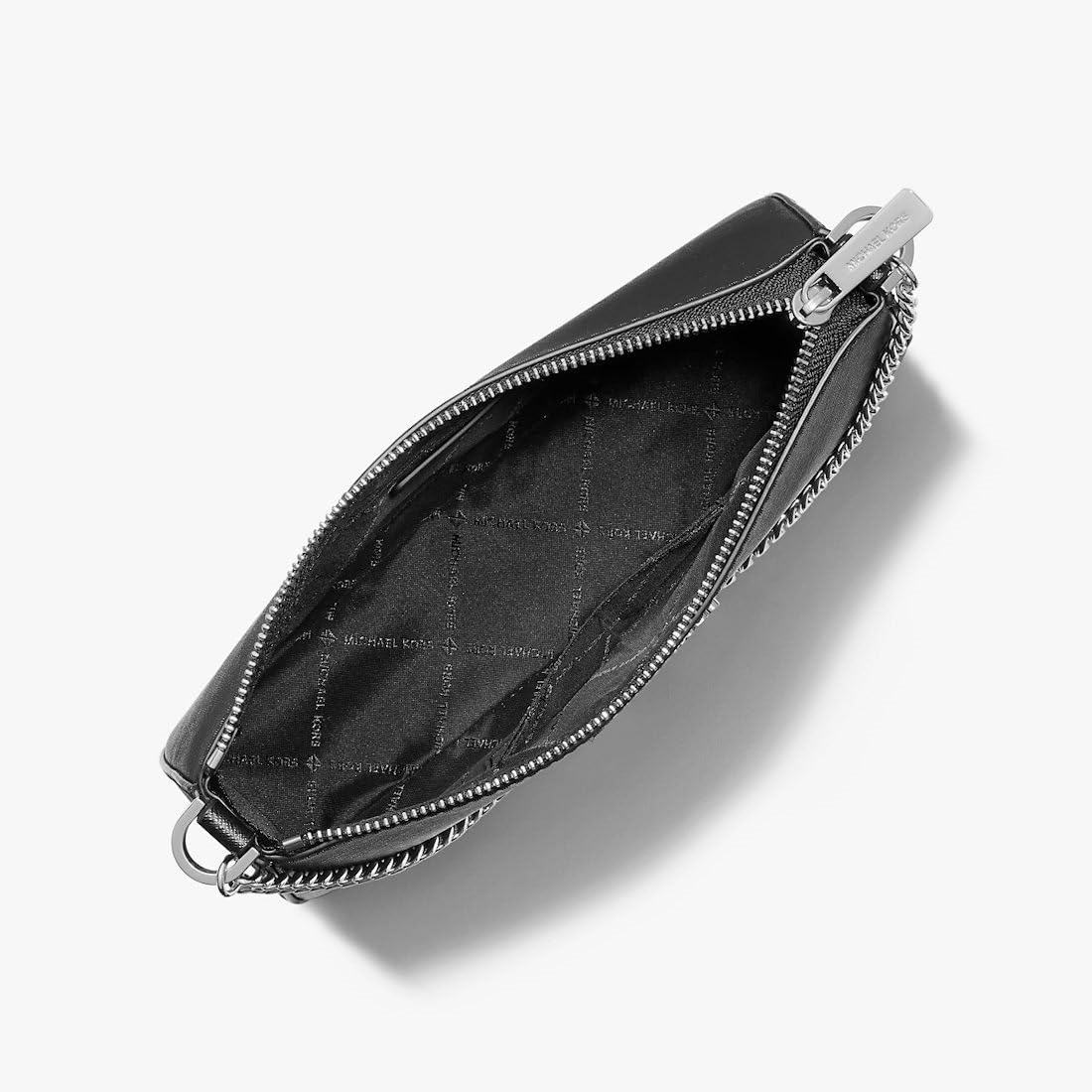 Michael Kors Jet Set - Bolso de hombro con cadena mediano, bolso bandolera, negro, piel saffiano, pochette, tono plateado, negro, mediano