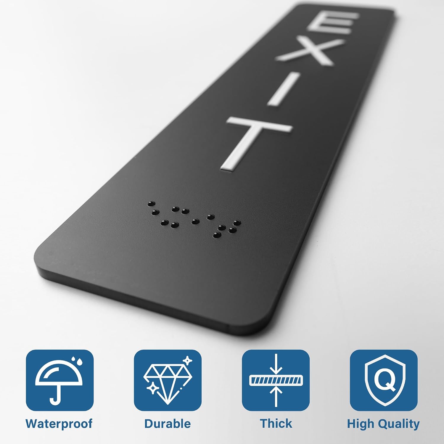 Exit Sign - ADA Compliant Exit Signs With Braille and Raised Letters for Business, Emergency Exit Sign for Office Restroom Indoor Outdoor,Easy Installation-Vertical (2 * 8 In)