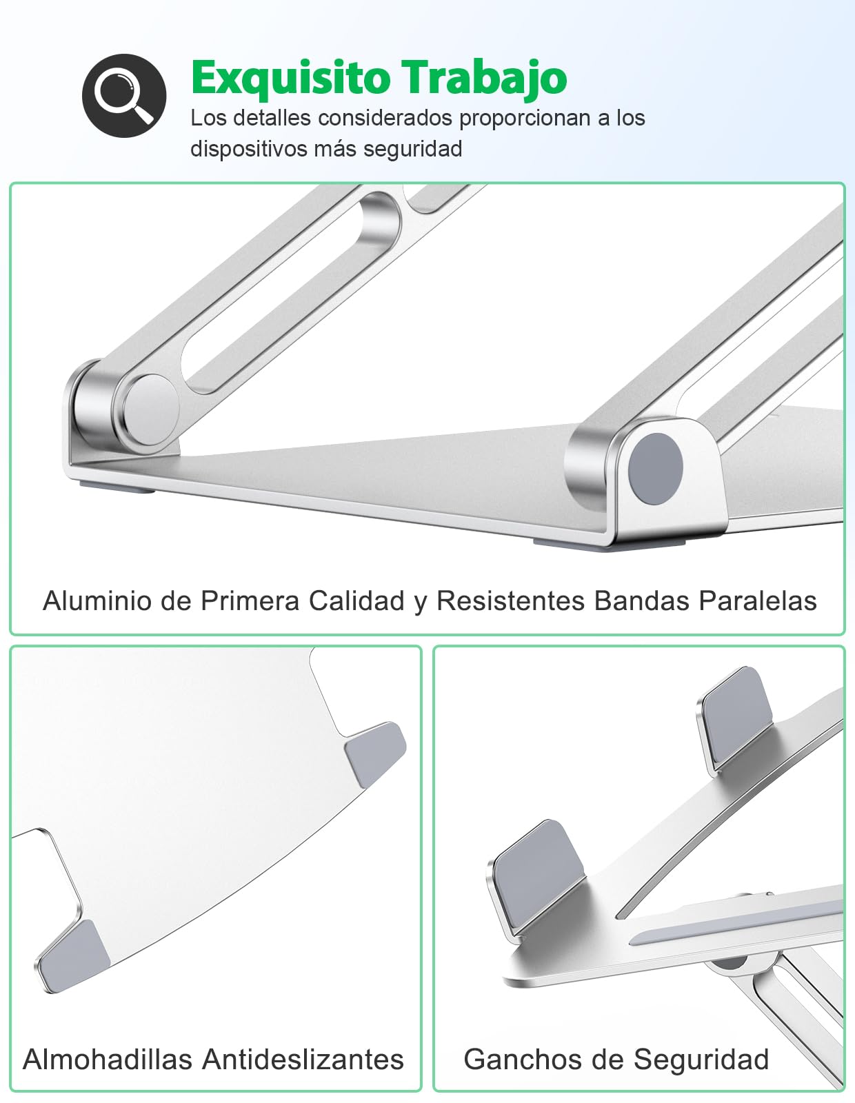 Glangeh Soporte Portatil Mesa Estable, Aleación de Aluminio Elevador Portatil con Ergonómico Altura Ajustable,Refrigeración Laptop Stand,Bandejas para Cama Compatible con MacBook Pro y Tabletas 10-16”