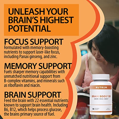 Nutrum Brain Booster Supplement - Brain Supplement Nootropic Booster – Brain Pills Vitamin For Focus, Memory, Clarity, Energy & Better Concentration, With Dmae, Bacopa Monnieri, L-Gutamine #TOP7