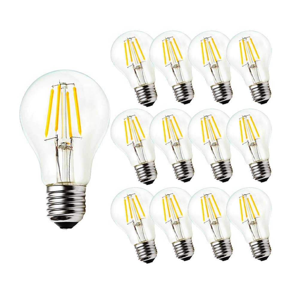 BDAYEK Led bulbs 12-Pack E27 A60 Edison Filament Bulbs ES Vintage Glass Light GLS 4W 40W Equivalent Cool White 6500K 400lm(Warm White 2700k,4W-12 PACK)