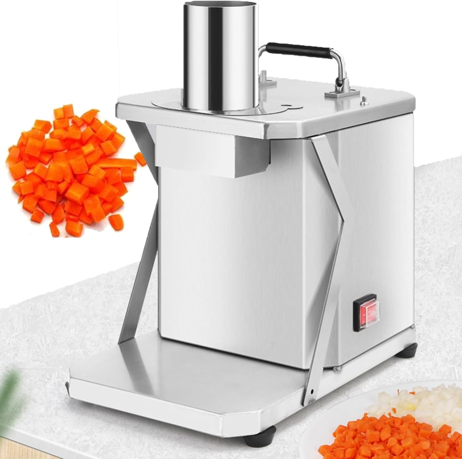 Electric Vegetable Dicer & Fruit Cutter Slicer - 100 Kg/h, 6-15mm Adjustable Blades, 70x70mm Large Feed Inlet, Quiet, Energy-Efficient, Waterproof Design