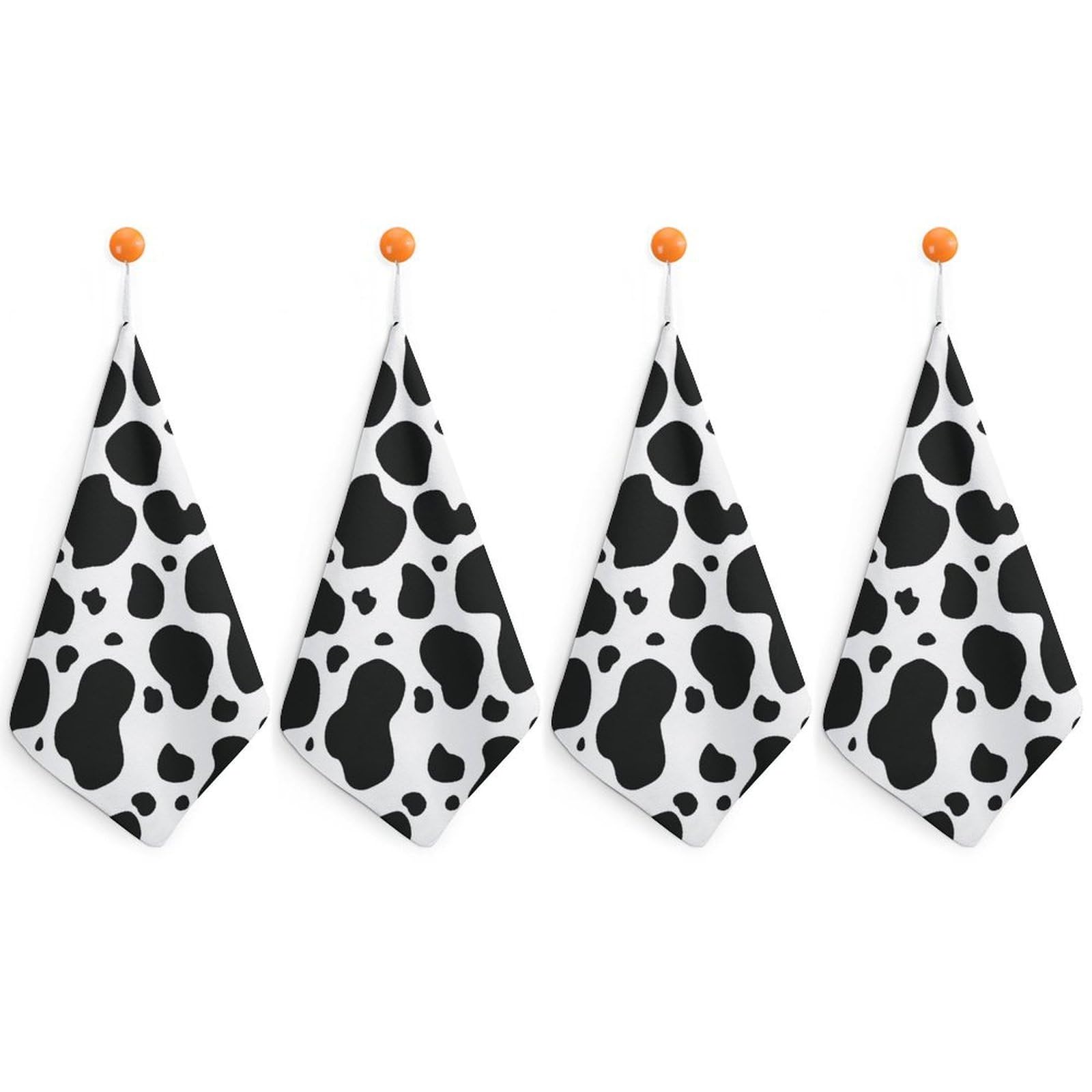 LEDFCVSU 4 Piece Hanging Hand Towels, Cow Print Small Dry Hand Towel for Kitchen Bathroom