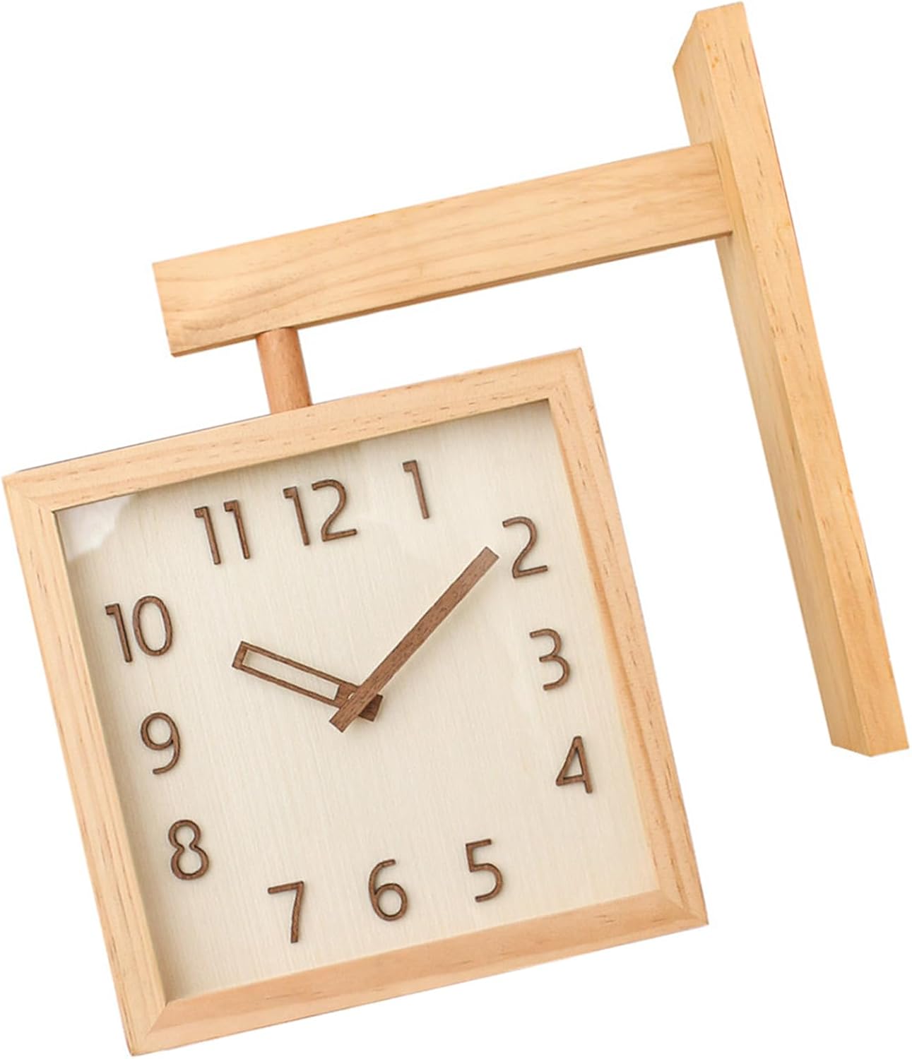 Wall Clock, Simple Silent Non Ticking Square Double Sided Clock Wooden Decorative Corner Clock for Living Room Household (Original Wood Color), CHEOTIME28pmng1xb7-11